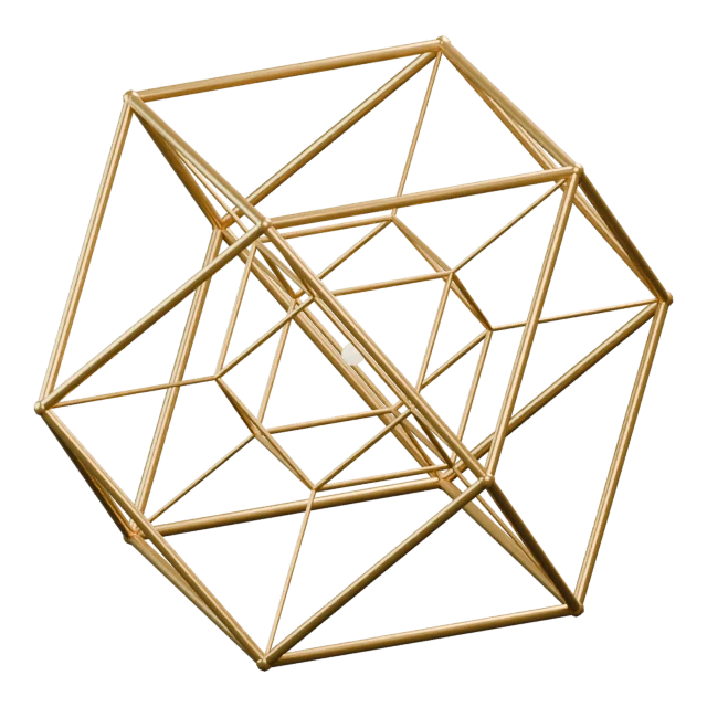 The Prime Radiant emblem: two nested brass cuboctahedra